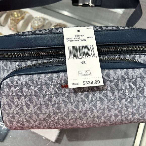 Michael Kors Cooper Men Small Ombré MK Logo Sling Pack Utility Belt Bag Navy - Picture 10 of 13